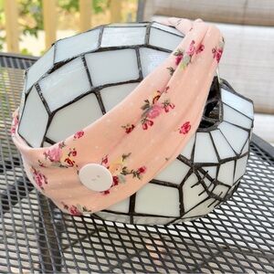 Button headband pink flowers floral - medical - nursing - nurses - doctors -mask